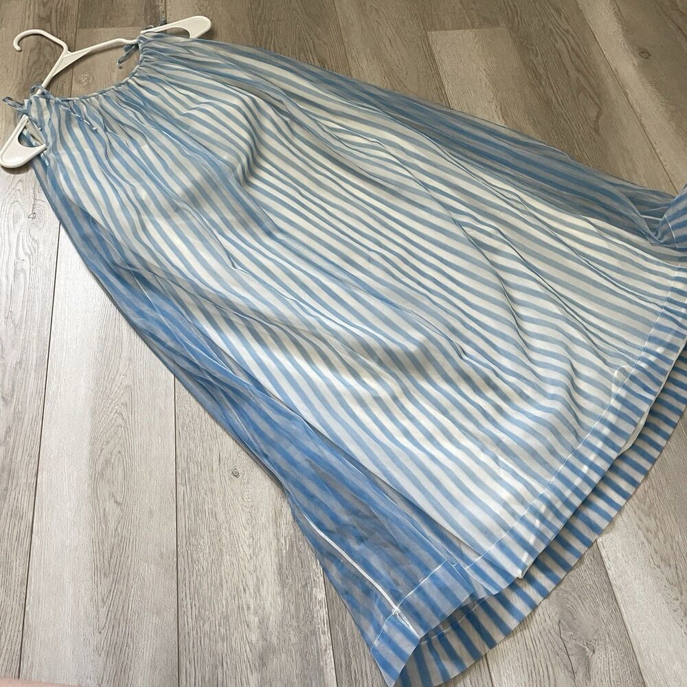 Saks Fifth Avenue Dress stripe chemise mini womens blue White (medium) vintage - Picture 7 of 7